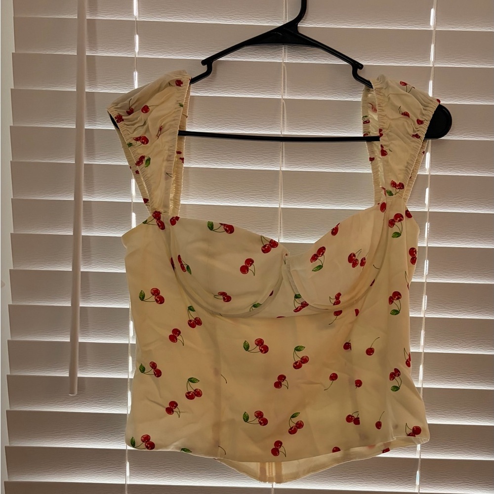 Princess Polly Cream Cherry Print Crop Top